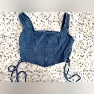 Altar'd State Blue Denim Side Tie Corset Top